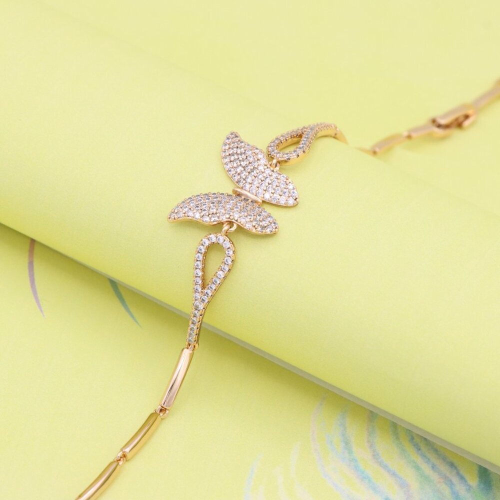 "Butterfly Wing Rose Gold Bracelet with Crystals, XPBL0986